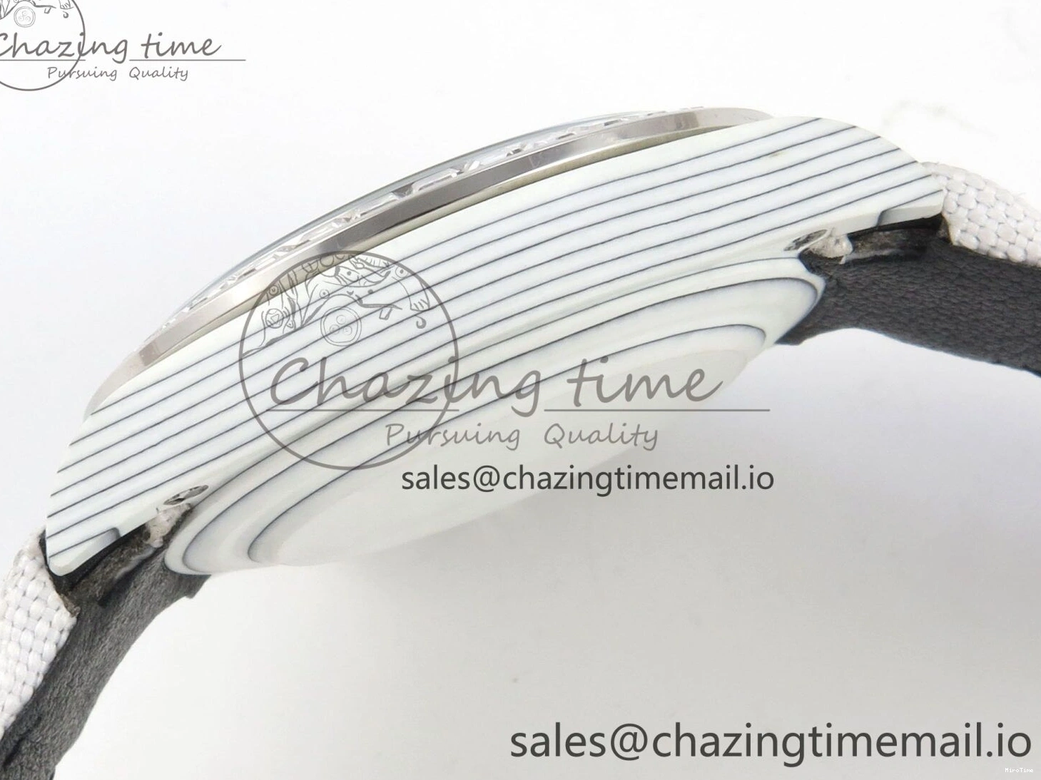 MiroTime 0110 Daytona Cosmograph White Carbon MPF Best Blaken Skeleton Dial on White Nylon Strap A FreshLook 314